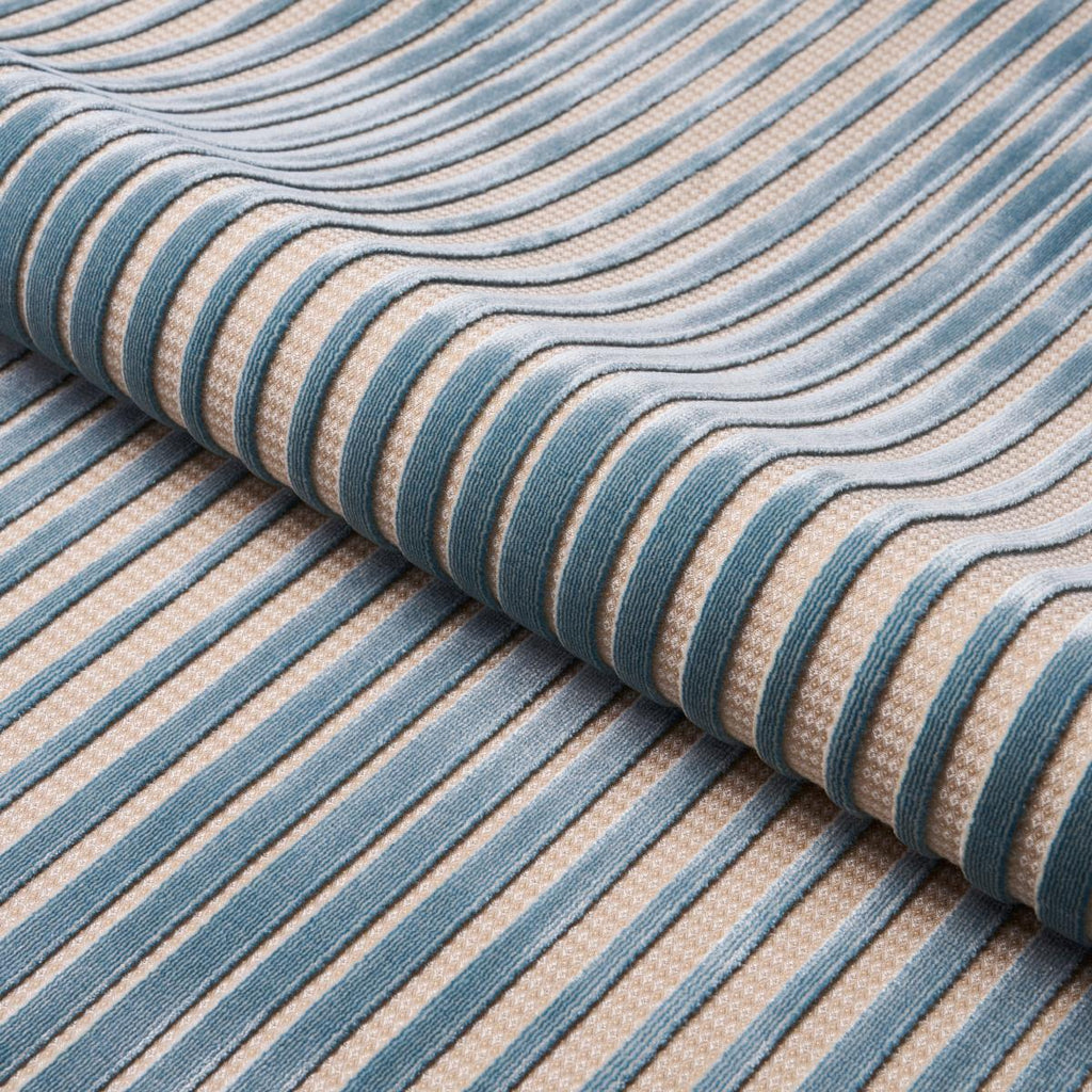 Schumacher Chimay Stripe Velvet Ciel Fabric