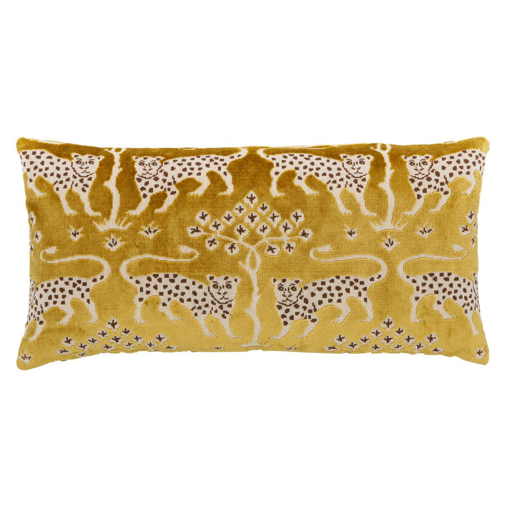 Schumacher Woodland Leopard Velvet Gold 24" x 12" Pillow