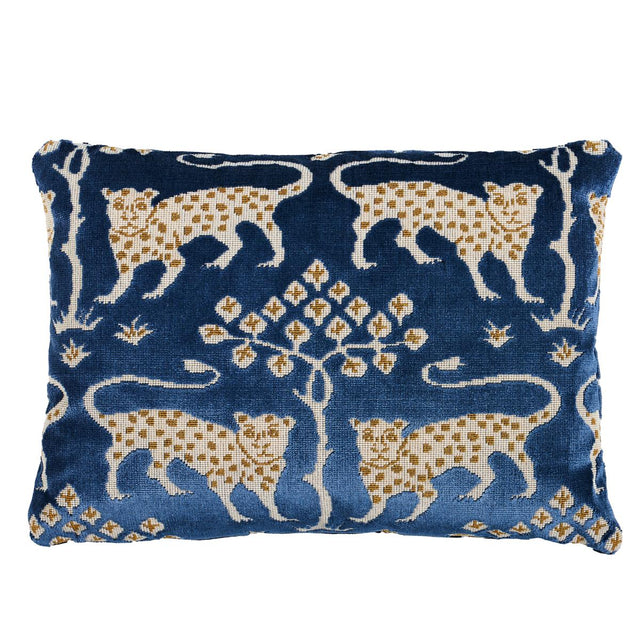 Schumacher Sapphire 16" x 12" Woodland Leopard Velvet Pillow