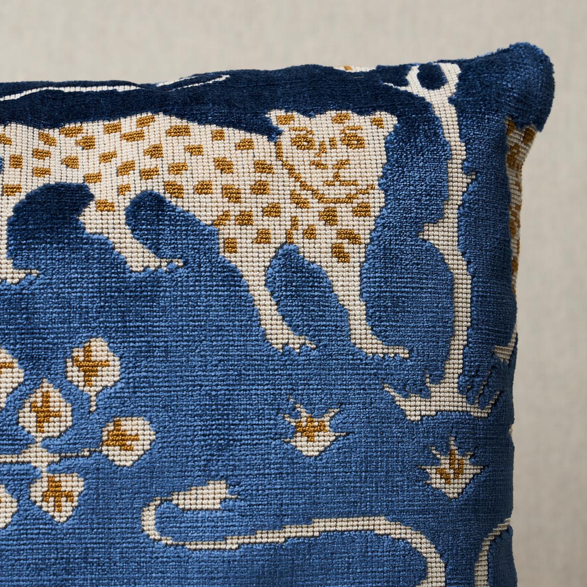 Schumacher Sapphire 16" x 12" Woodland Leopard Velvet Pillow