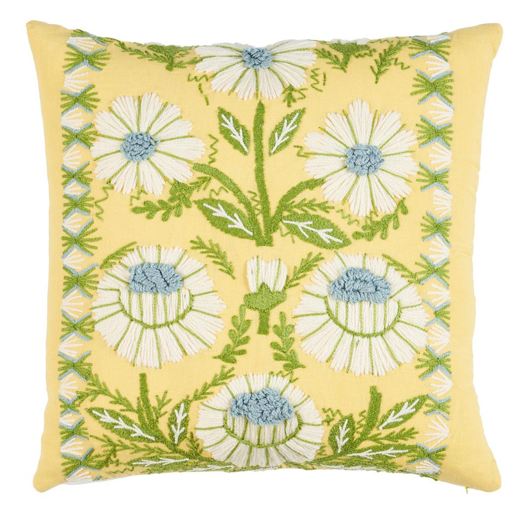 Schumacher Marguerite Embroidery Buttercup 20" x 20" Pillow