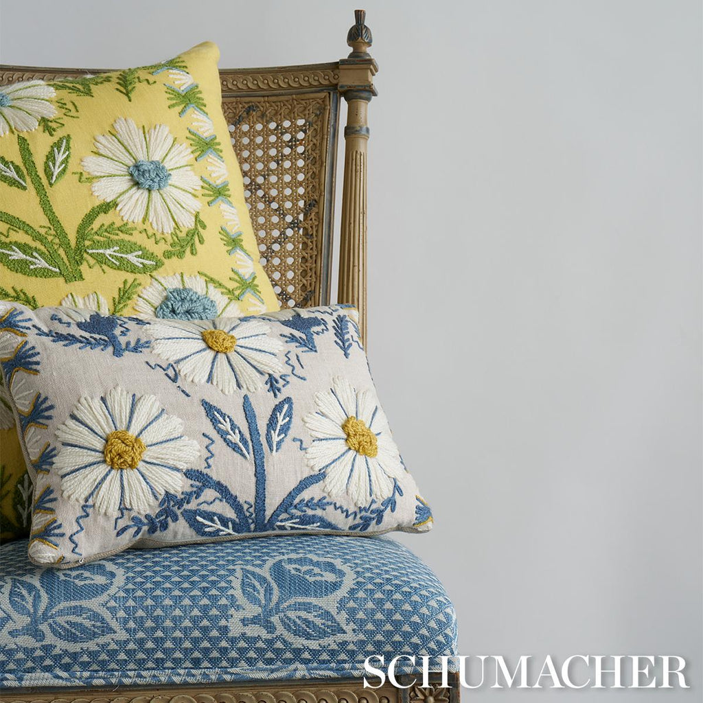 Schumacher Marguerite Embroidery Buttercup 20" x 20" Pillow