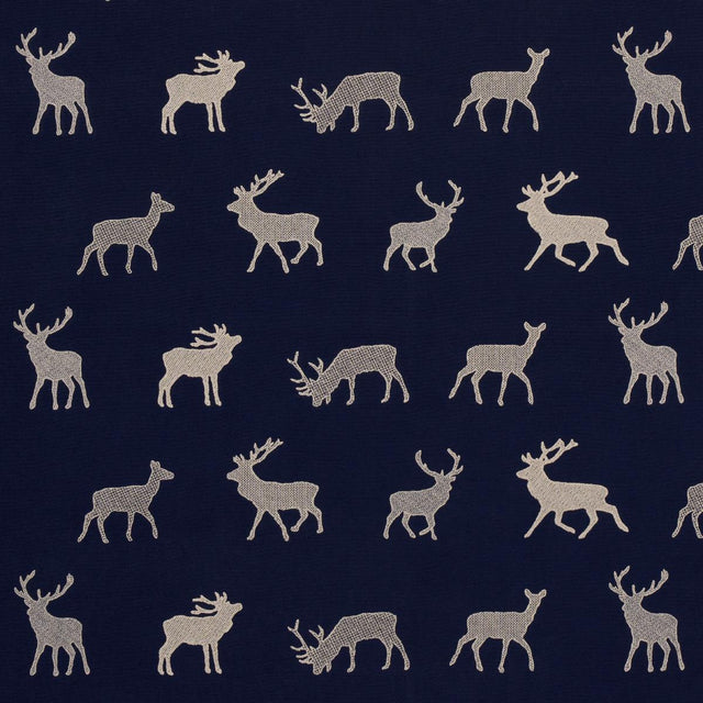 Schumacher Caribou Embroidery Navy Fabric