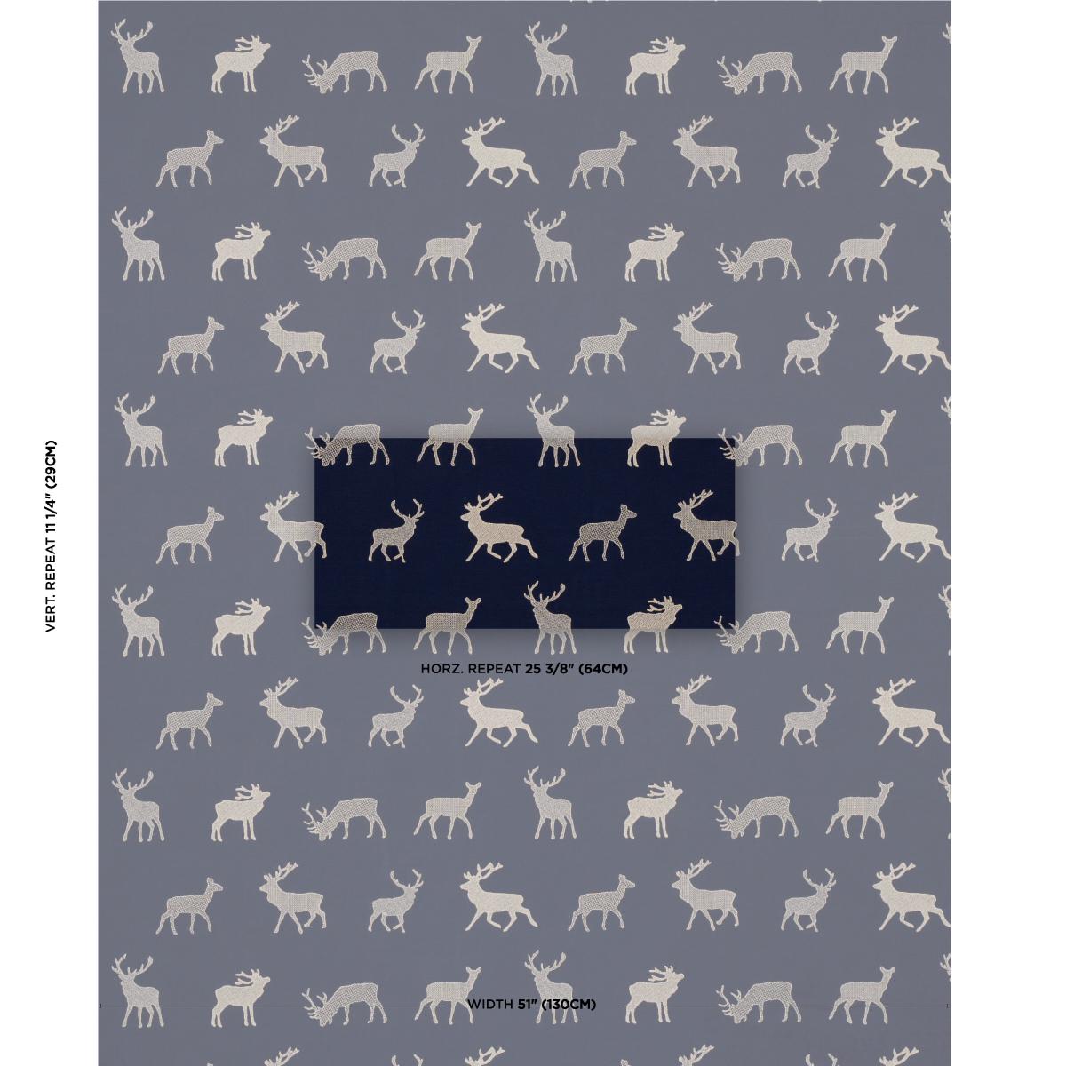 Schumacher Caribou Embroidery Navy Fabric
