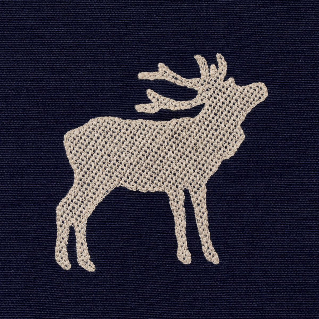 Schumacher Caribou Embroidery Navy Fabric