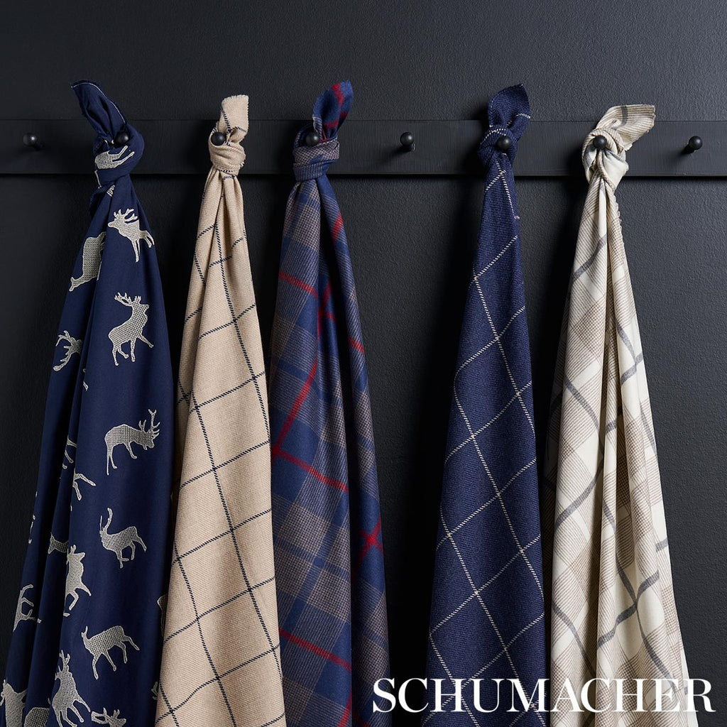 Schumacher Caribou Embroidery Navy Fabric