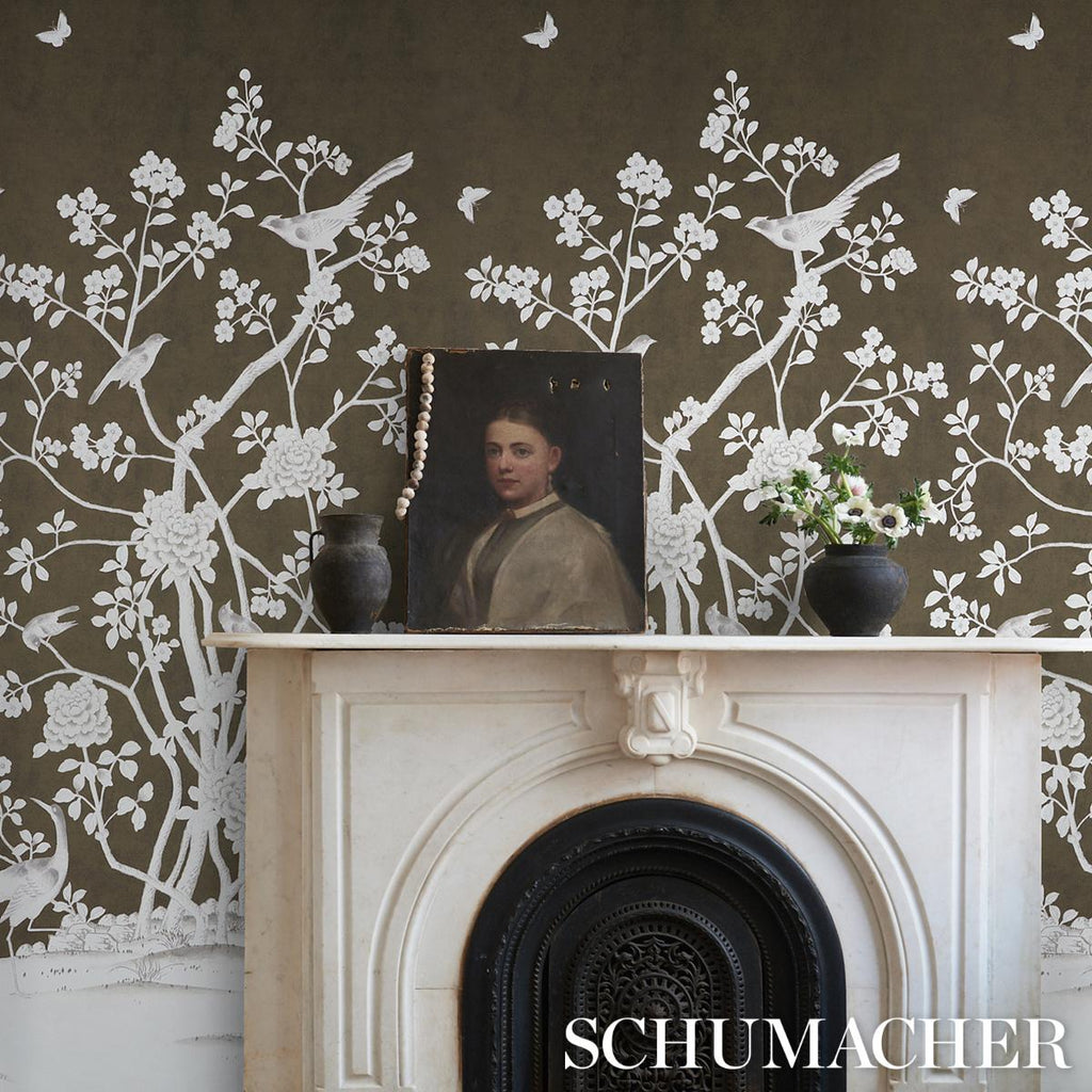 Schumacher Chinois Palais Panel Chocolate Wallpaper