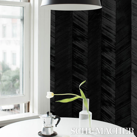 Schumacher Chevron Texture Onyx Wallpaper