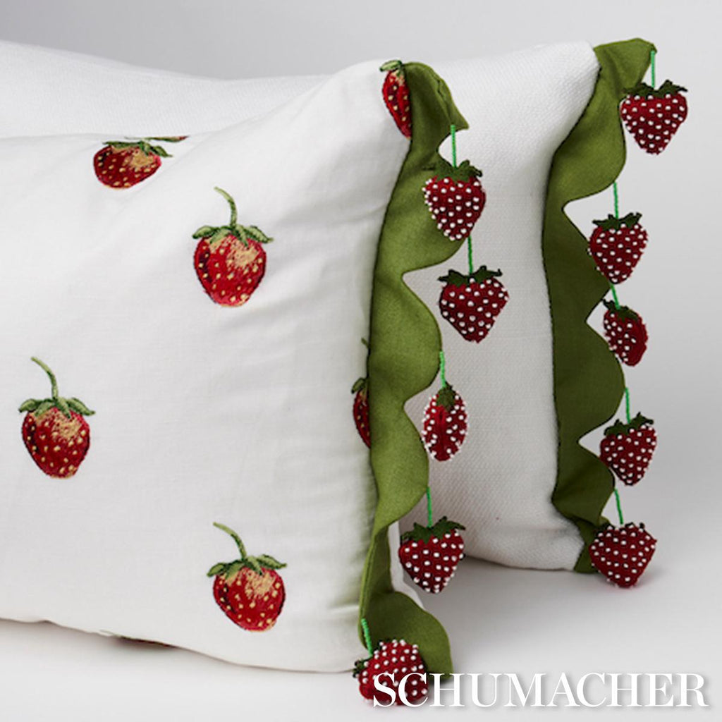 Schumacher Strawberry Jam Green 18" x 12" Pillow