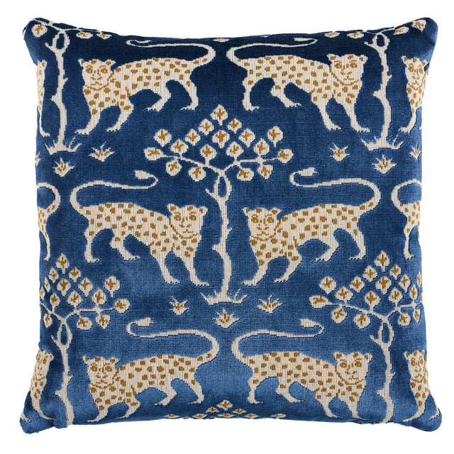 Schumacher Sapphire 18" x 18" Woodland Leopard Velvet Pillow