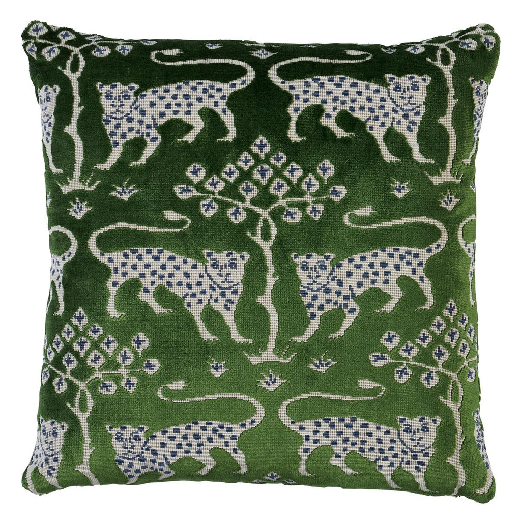 Schumacher Woodland Leopard Velvet Emerald Pillow