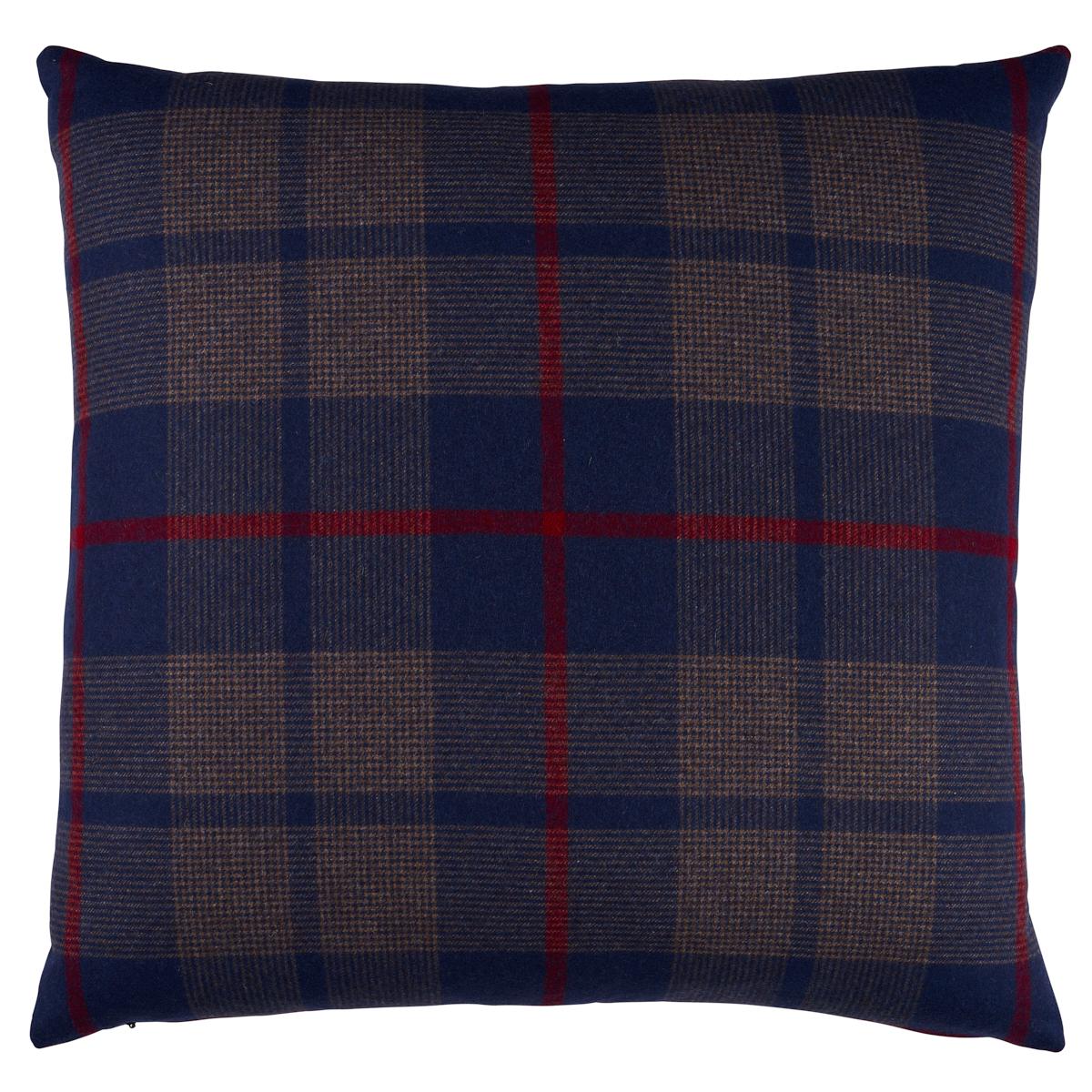 Schumacher Navy 22" x 22" Montana Wool Plaid Pillow