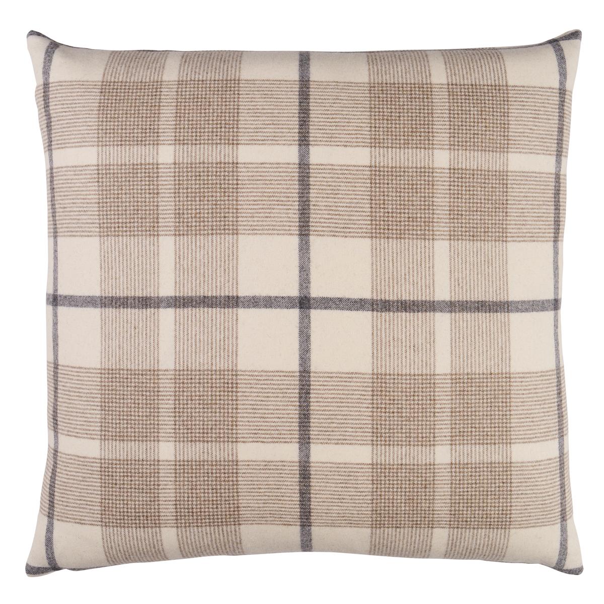 Schumacher Neutral 22" x 22" Montana Wool Plaid Pillow