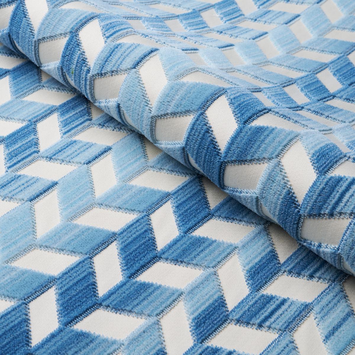 Schumacher Chevron Stri Velvet Porcelain Fabric