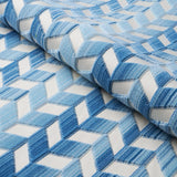 Schumacher Chevron Stri Velvet Porcelain Fabric