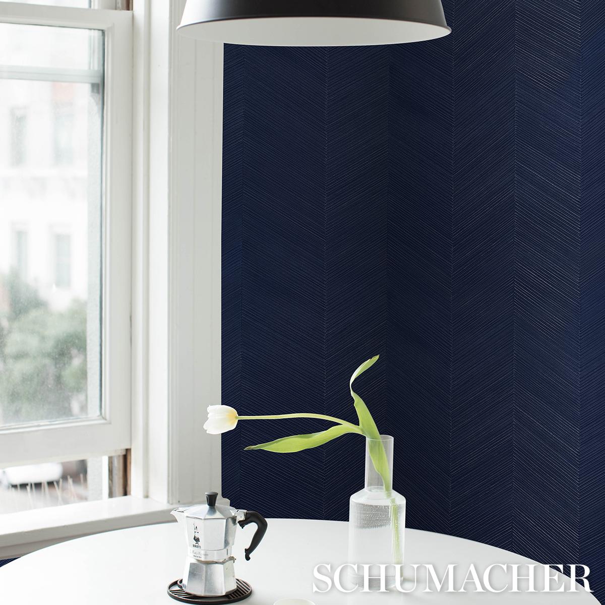 Schumacher Chevron Texture Midnight Blue Wallpaper