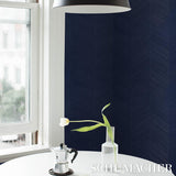 Schumacher Chevron Texture Midnight Blue Wallpaper