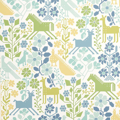 Schumacher Lupita Blues And Greens Wallpaper