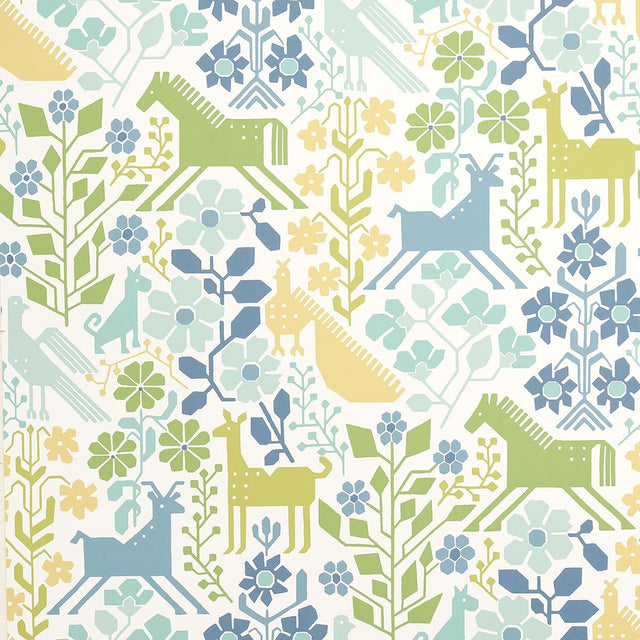 Schumacher Lupita Blues And Greens Wallpaper