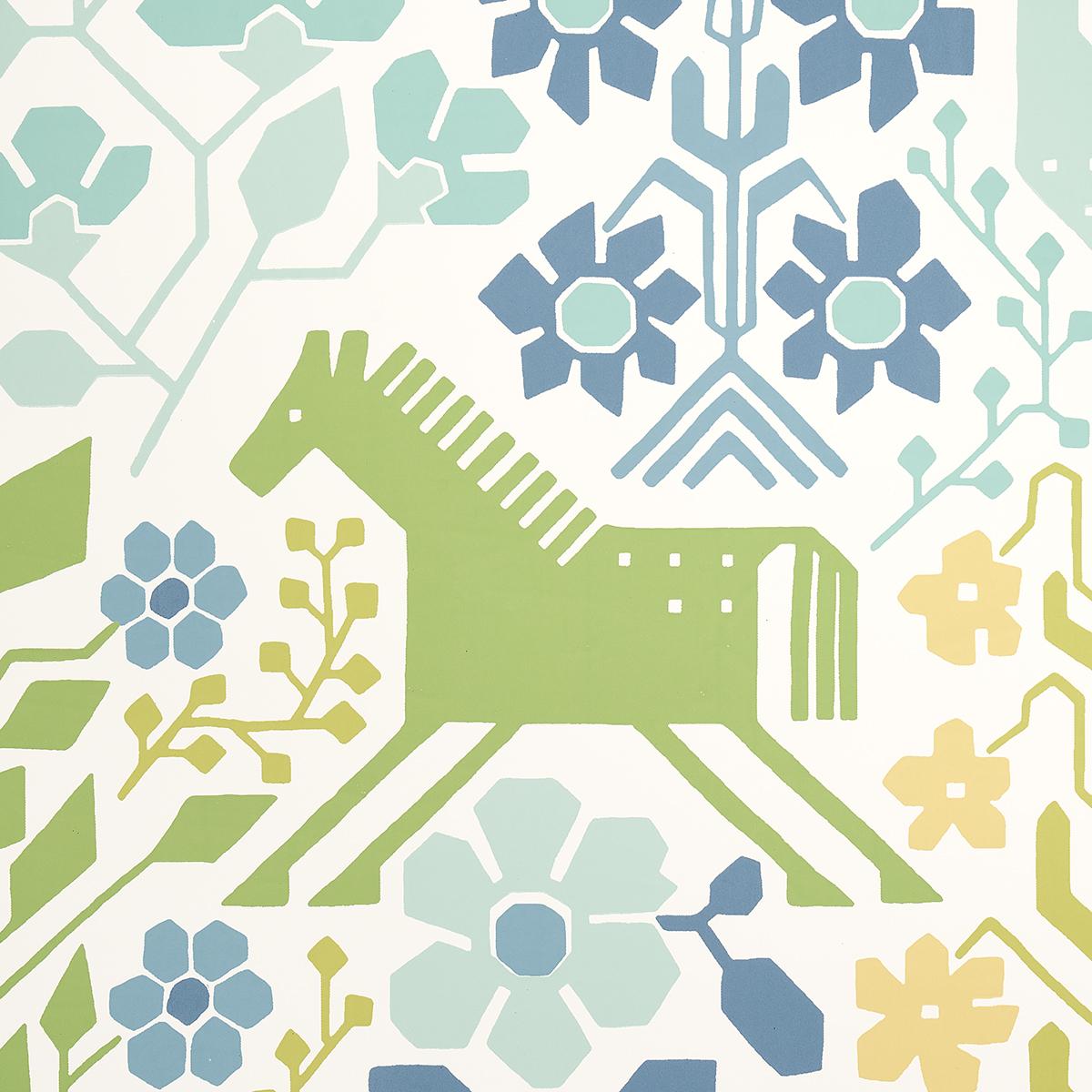 Schumacher Lupita Blues And Greens Wallpaper