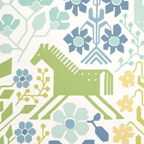 Schumacher Lupita Blues And Greens Wallpaper