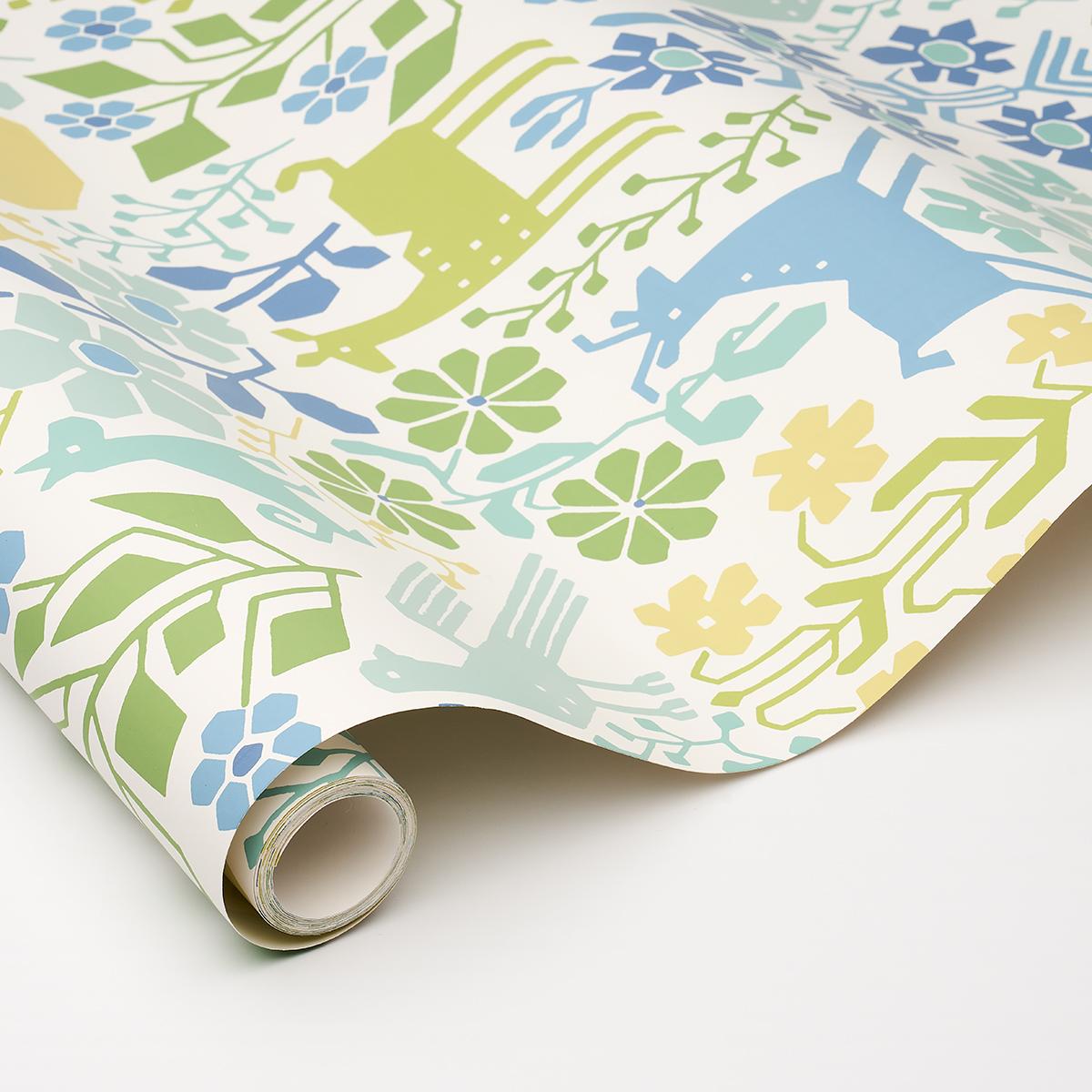 Schumacher Lupita Blues And Greens Wallpaper