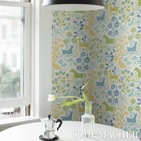 Schumacher Lupita Blues And Greens Wallpaper