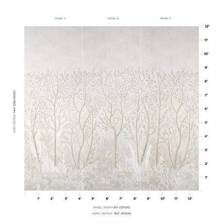 Schumacher Brindille Golden Accented Panel Set Alabaster Wallpaper