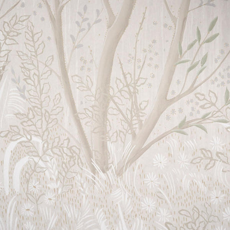 Schumacher Brindille Golden Accented Panel Set Alabaster Wallpaper