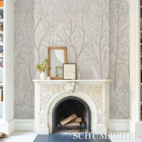 Schumacher Brindille Golden Accented Panel Set Alabaster Wallpaper