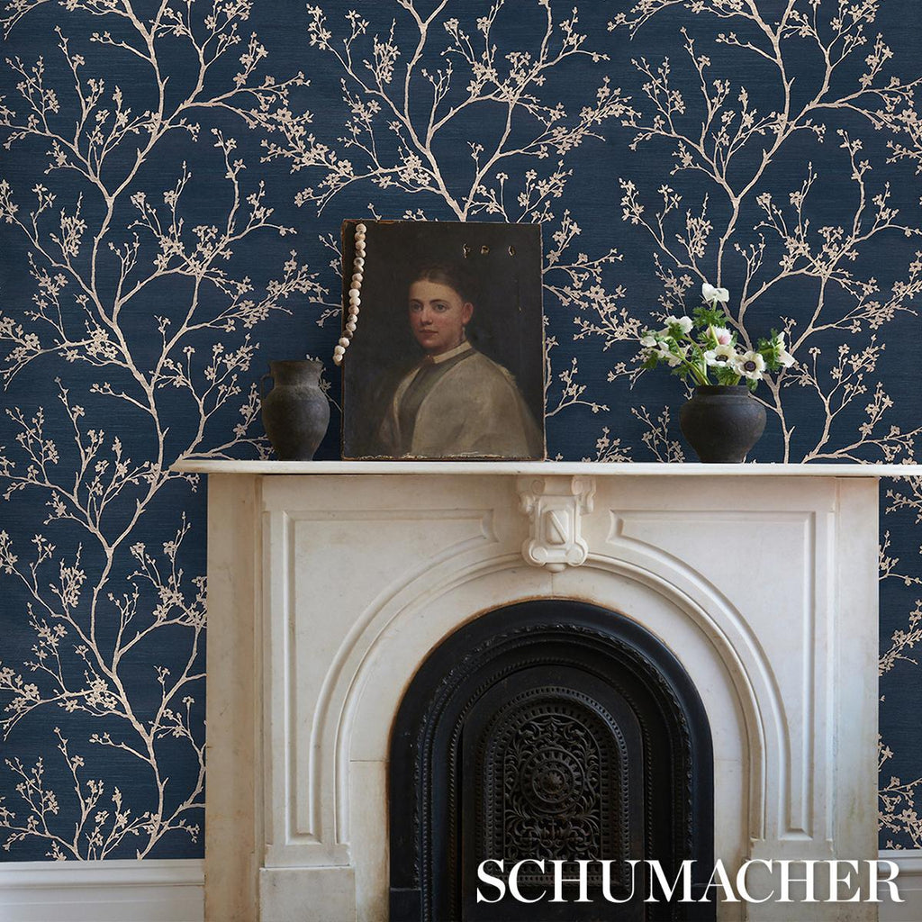 Schumacher Twiggy Sisal Indigo Wallpaper