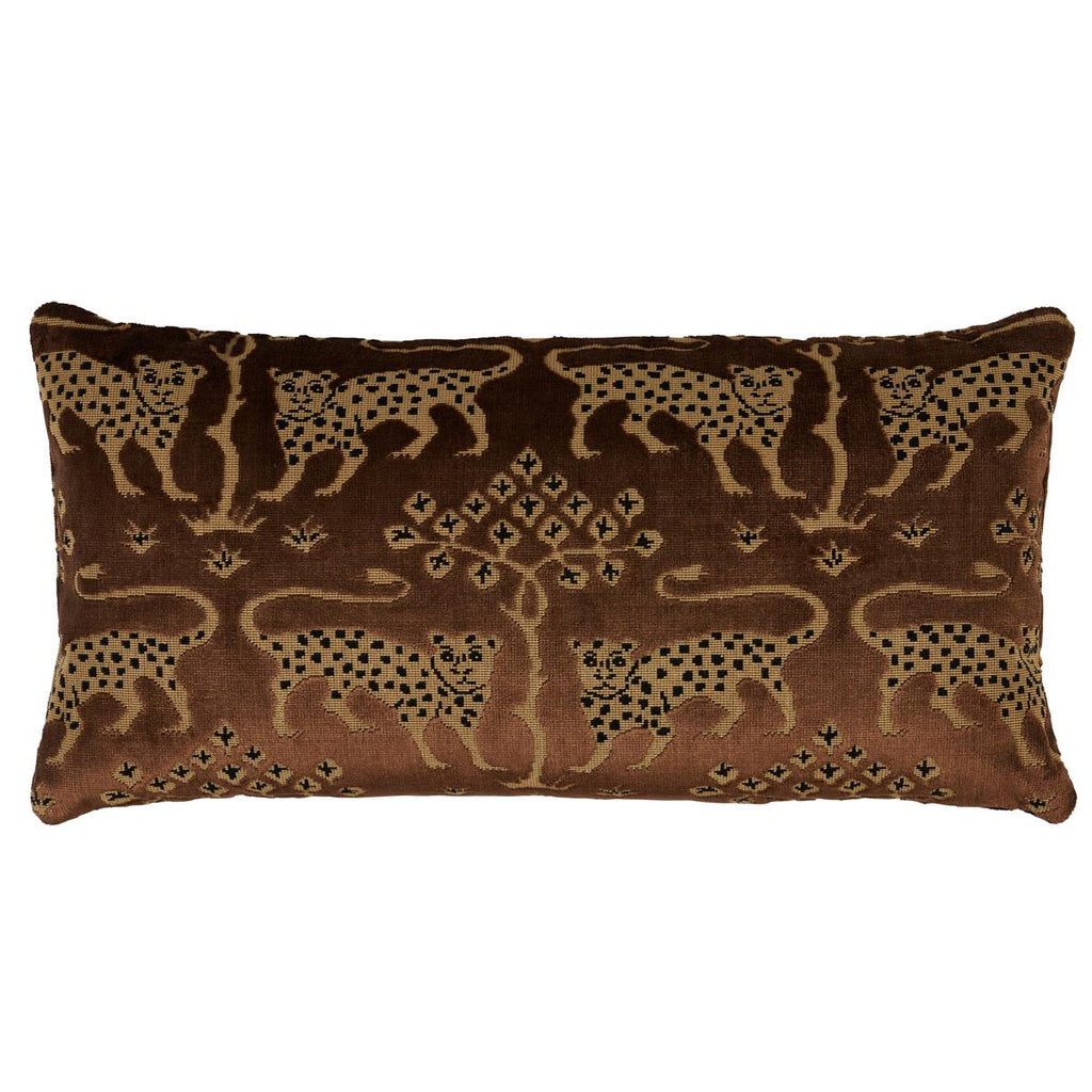 Schumacher Woodland Leopard Velvet Sepia 24" x 12" Pillow