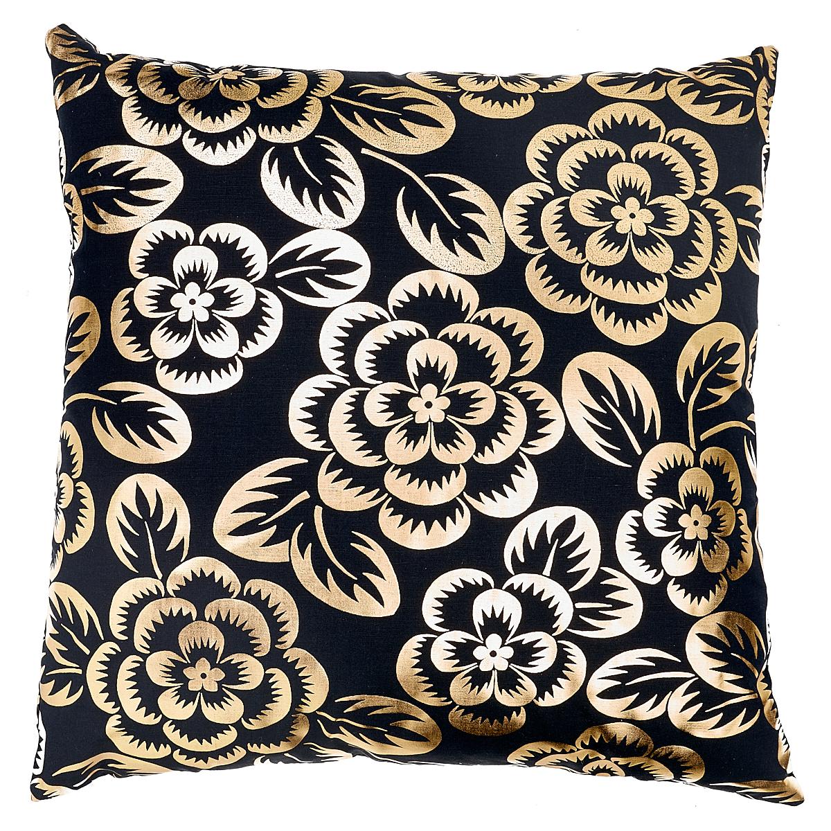 Schumacher Gold & Noir 22" x 22" Angelica Floral Pillow