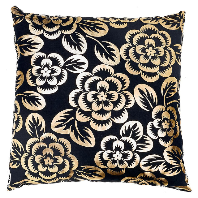 Schumacher Gold & Noir 22" x 22" Angelica Floral Pillow