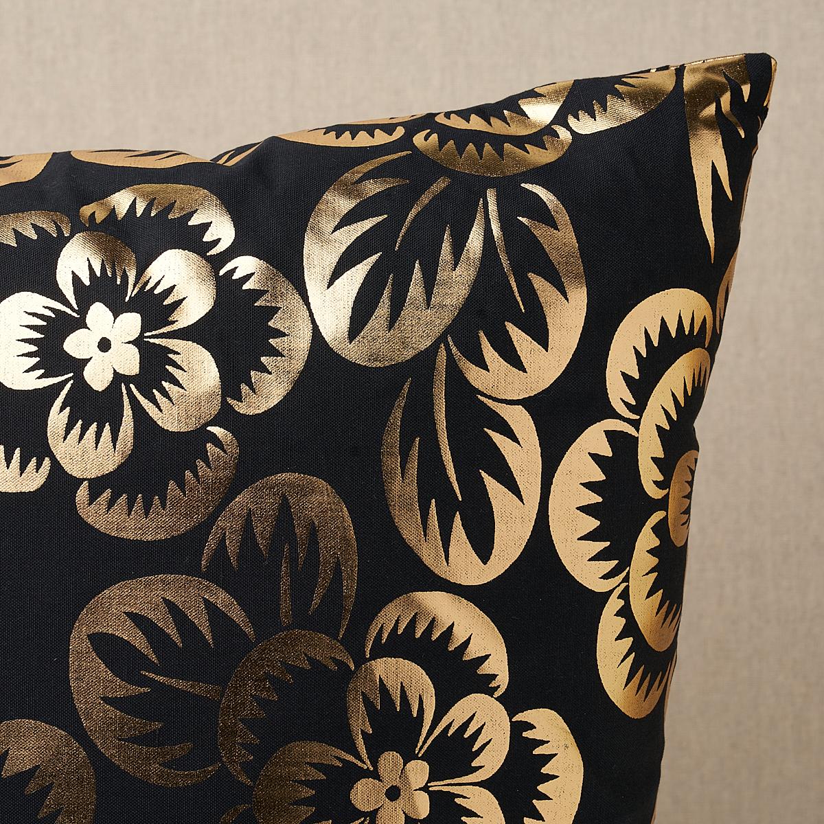 Schumacher Gold & Noir 22" x 22" Angelica Floral Pillow