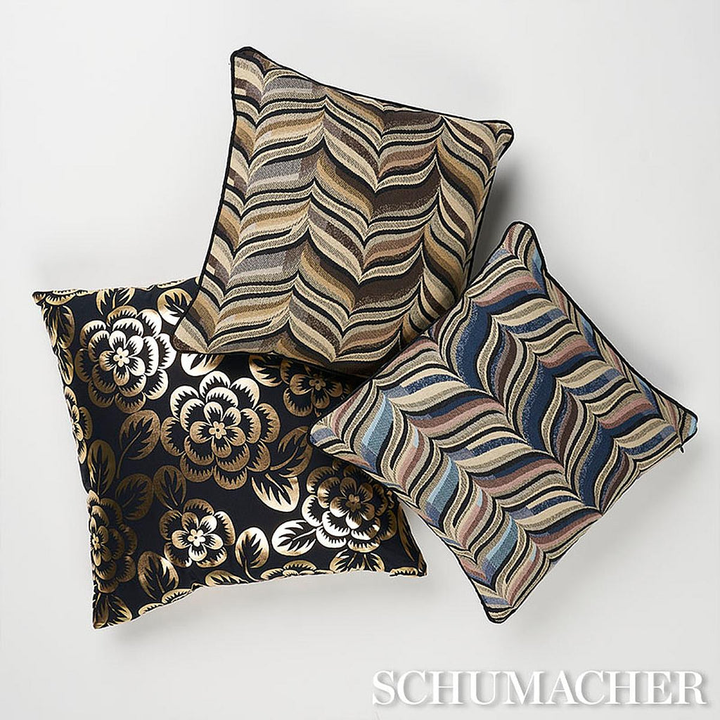 Schumacher Angelica Floral Gold & Noir 22" x 22" Pillow