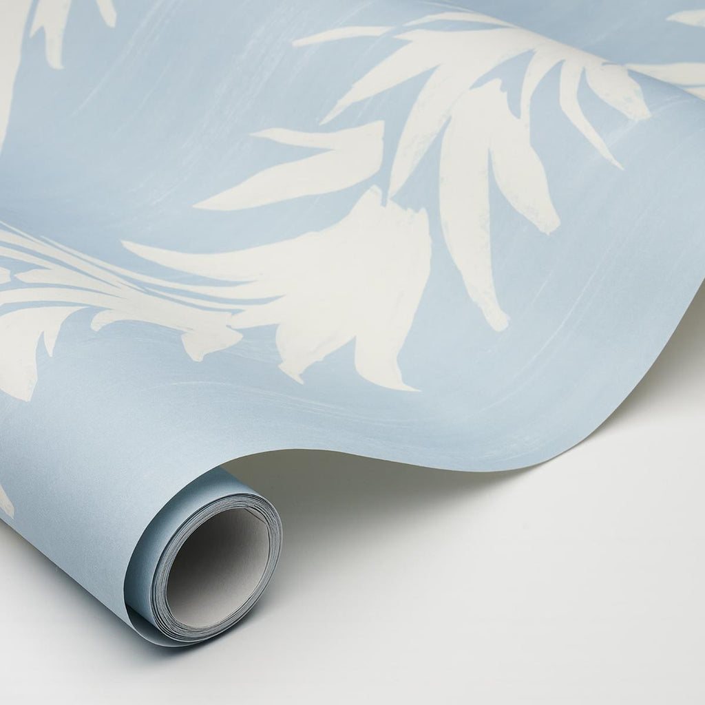 Schumacher White Lotus Soft Blue Wallpaper