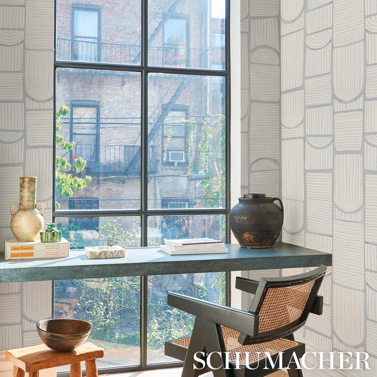 Schumacher Backdrop X Schumacher Bloomsbury Cool Gray Wallpaper