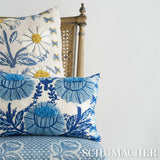 Schumacher Marguerite Embroidery Blue & Ochre 20" x 20" Pillow