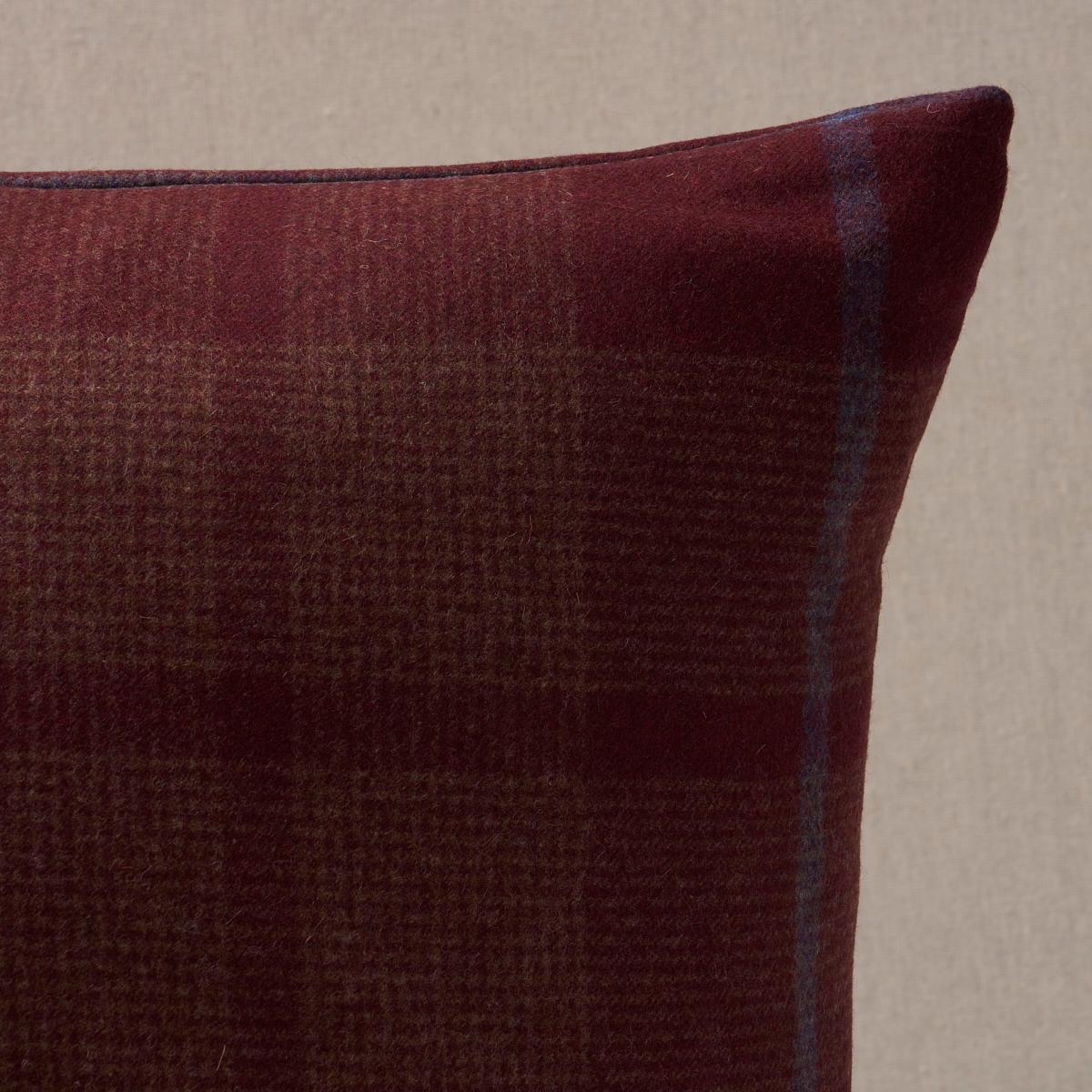 Schumacher Burgundy 22" x 22" Montana Wool Plaid Pillow
