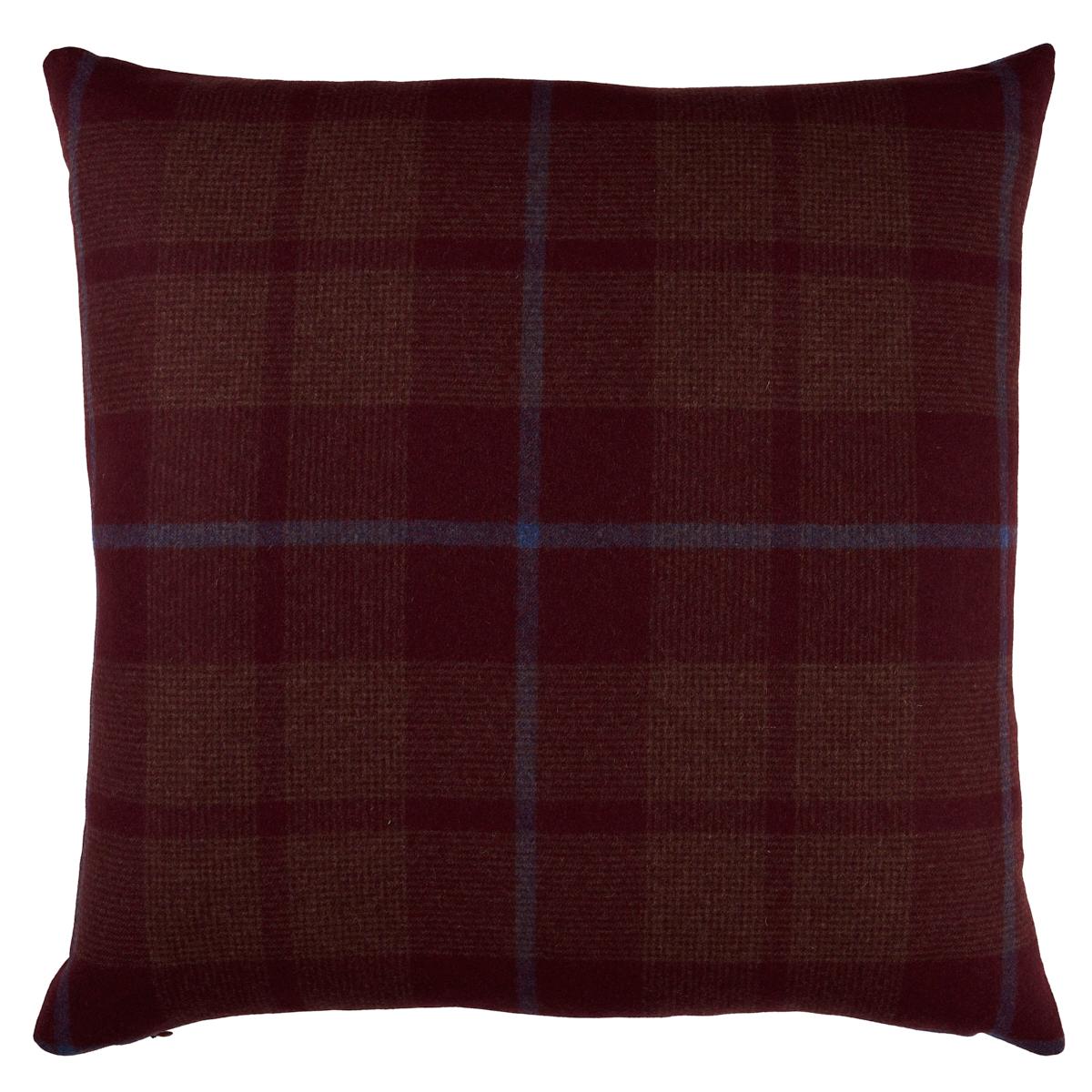 Schumacher Burgundy 22" x 22" Montana Wool Plaid Pillow