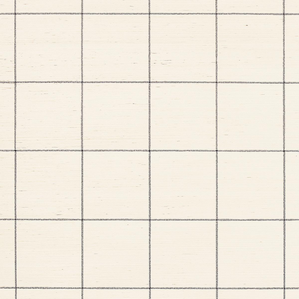 Schumacher Windowpane Embroidered Sisal Charcoal Wallpaper