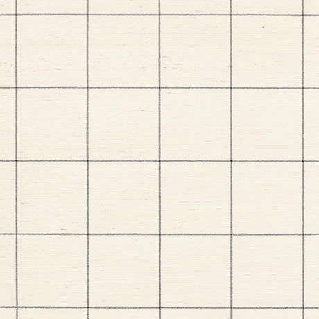 Schumacher Windowpane Embroidered Sisal Charcoal Wallpaper
