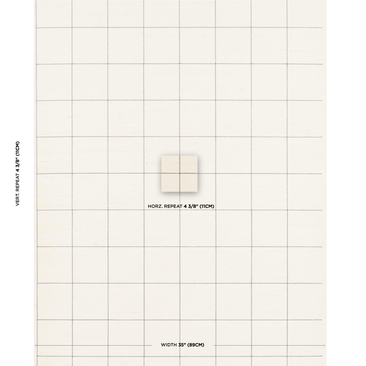 Schumacher Windowpane Embroidered Sisal Charcoal Wallpaper