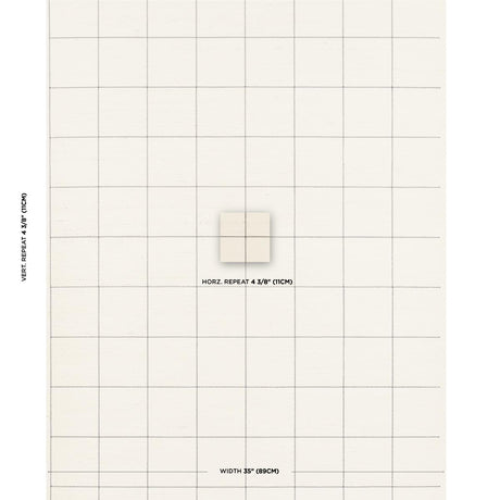 Schumacher Windowpane Embroidered Sisal Charcoal Wallpaper