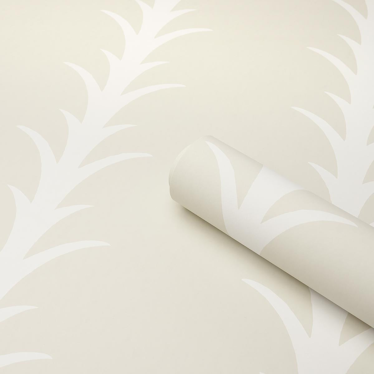 Schumacher Acanthus Stripe Ivory On Neutral Wallpaper