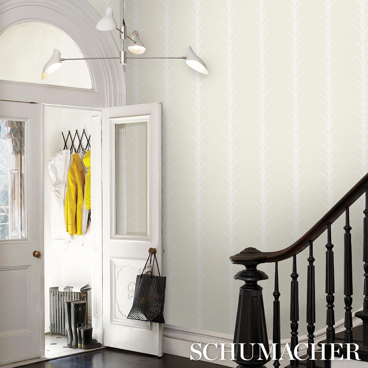 Schumacher Acanthus Stripe Ivory On Neutral Wallpaper