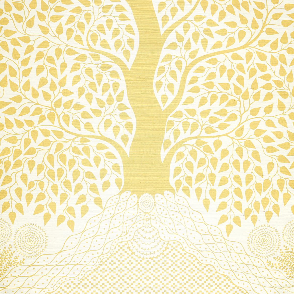 Schumacher Kayon Sisal Panel Soft Yellow Wallpaper