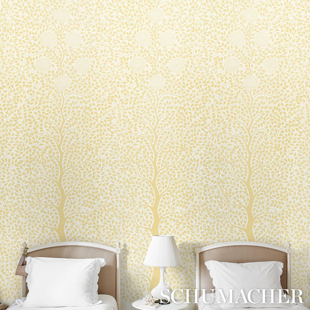 Schumacher Kayon Sisal Panel Soft Yellow Wallpaper