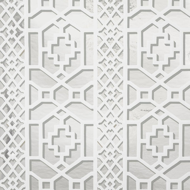 Schumacher Zanzibar Trellis Mylar Silver Mylar Wallpaper